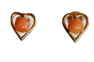 Solid Pink Coral Stud Hearts Gold Earrings Australian Genuine Gems  RRP$160