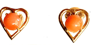Solid Pink Coral Stud Hearts Gold Earrings Australian Genuine Gems  RRP$160