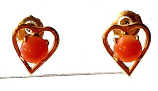 Solid Pink Coral Stud Hearts Gold Earrings Australian Genuine Gems  RRP$160