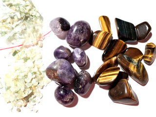 Natural Crystal Gemstone Gift Bundle 300g Tiger Eye Amethyst Jade Tumbled Stones
