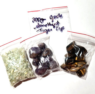 Natural Crystal Gemstone Gift Bundle 300g Tiger Eye Amethyst Jade Tumbled Stones