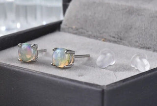 Solid Opal Stud Round Earrings Claw Edges Australian Genuine Gems Silver RRP$160