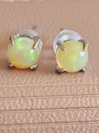 Solid Opal Stud Round Earrings Claw Edges Australian Genuine Gems Silver RRP$160