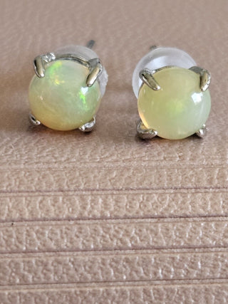 Solid Opal Stud Round Earrings Claw Edges Australian Genuine Gems Silver RRP$160
