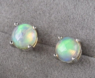 Solid Opal Stud Round Earrings Claw Edges Australian Genuine Gems Silver RRP$160