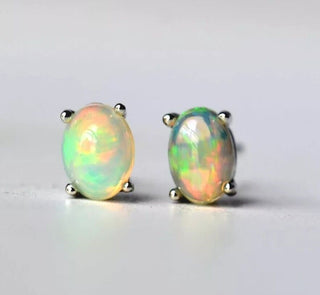 Solid Opal Stud Oval Earrings Australian Genuine Gems Silver RRP$160