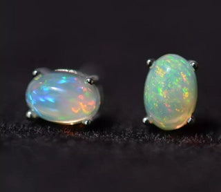 Solid Opal Stud Oval Earrings Australian Genuine Gems Silver RRP$160