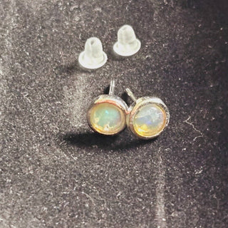 Solid Opal Stud Round Earrings Bevelled Australian Genuine Gems Silver RRP$160