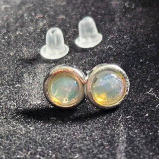 Solid Opal Stud Round Earrings Bevelled Australian Genuine Gems Silver RRP$160
