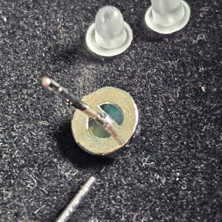 Solid Opal Stud Round Earrings Bevelled Australian Genuine Gems Silver RRP$160