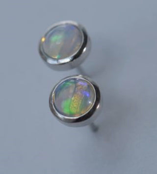 Solid Opal Stud Round Earrings Bevelled Australian Genuine Gems Silver RRP$160