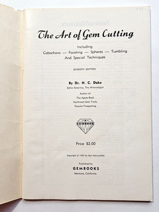 The Art of Gem Cutting Vintage Paperback Book Dr H C Dake R1
