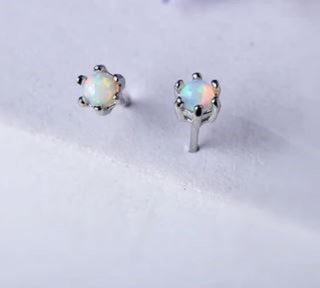 Solid Opal Stud Round Daisy Claw Earrings Australian Genuine Gems Silver RRP$160