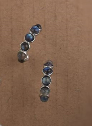 Solid Labradorite Stud Curve Earrings Australian Genuine Gems Silver RRP$160