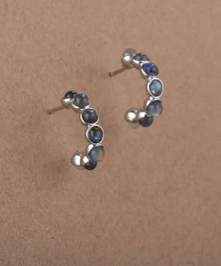 Solid Labradorite Stud Curve Earrings Australian Genuine Gems Silver RRP$160