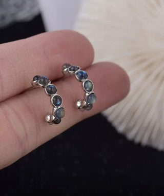 Solid Labradorite Stud Curve Earrings Australian Genuine Gems Silver RRP$160