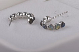 Solid Labradorite Stud Curve Earrings Australian Genuine Gems Silver RRP$160