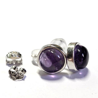 Solid Amethyst Stud Round Earrings Bevel Australian Genuine Gems Silver RRP$90