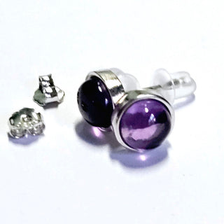 Solid Amethyst Stud Round Earrings Bevel Australian Genuine Gems Silver RRP$90