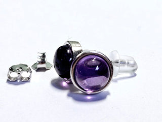 Solid Amethyst Stud Round Earrings Bevel Australian Genuine Gems Silver RRP$90