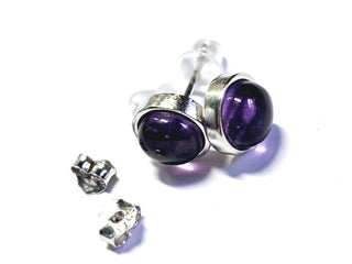 Solid Amethyst Stud Round Earrings Bevel Australian Genuine Gems Silver RRP$90