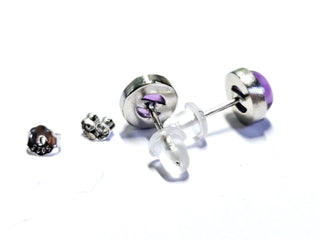 Solid Amethyst Stud Round Earrings Bevel Australian Genuine Gems Silver RRP$90