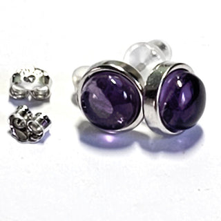 Solid Amethyst Stud Round Earrings Bevel Australian Genuine Gems Silver RRP$90