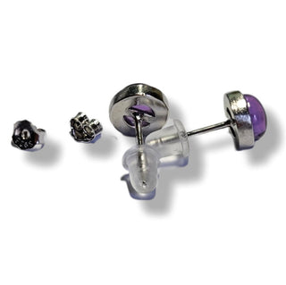 Solid Amethyst Stud Round Earrings Bevel Australian Genuine Gems Silver RRP$90