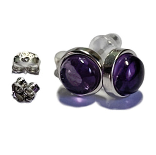 Solid Amethyst Stud Round Earrings Bevel Australian Genuine Gems Silver RRP$90