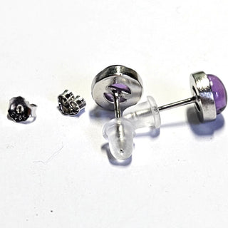 Solid Amethyst Stud Round Earrings Bevel Australian Genuine Gems Silver RRP$90