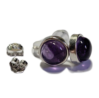 Solid Amethyst Stud Round Earrings Bevel Australian Genuine Gems Silver RRP$90