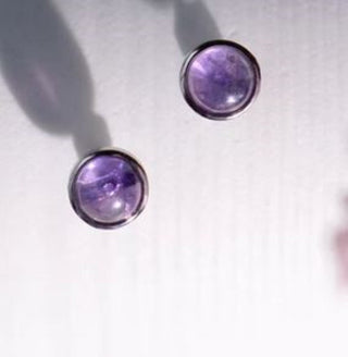 Solid Amethyst Stud Round Earrings Bevel Australian Genuine Gems Silver RRP$90