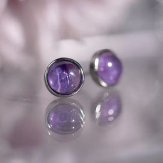 Solid Amethyst Stud Round Earrings Bevel Australian Genuine Gems Silver RRP$90