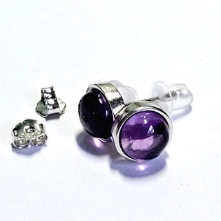 Solid Amethyst Stud Round Earrings Bevel Australian Genuine Gems Silver RRP$90