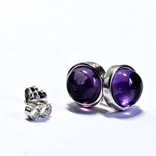 Solid Amethyst Stud Round Earrings Bevel Australian Genuine Gems Silver RRP$90