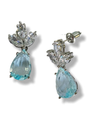 Solid Blue Crystal + CZ Stud Oval Earrings Australian Genuine Gems Silver RRP$90
