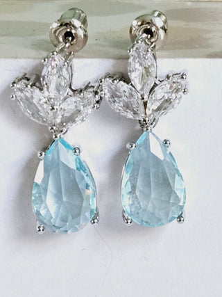 Solid Blue Crystal + CZ Stud Oval Earrings Australian Genuine Gems Silver RRP$90