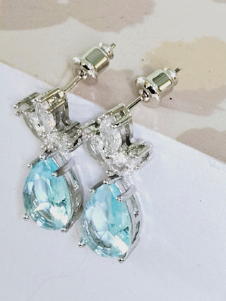 Solid Blue Crystal + CZ Stud Oval Earrings Australian Genuine Gems Silver RRP$90