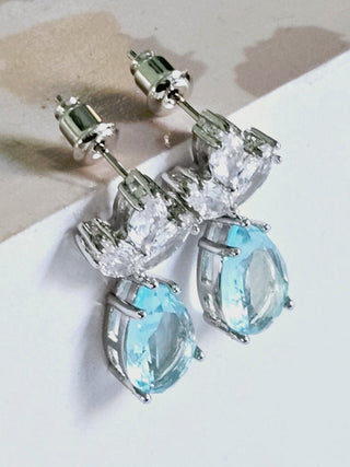 Solid Blue Crystal + CZ Stud Oval Earrings Australian Genuine Gems Silver RRP$90