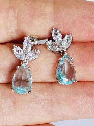 Solid Blue Crystal + CZ Stud Oval Earrings Australian Genuine Gems Silver RRP$90