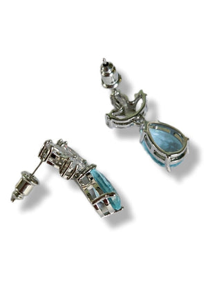 Solid Blue Crystal + CZ Stud Oval Earrings Australian Genuine Gems Silver RRP$90