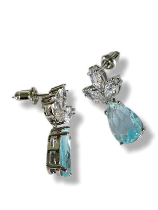 Solid Blue Crystal + CZ Stud Oval Earrings Australian Genuine Gems Silver RRP$90