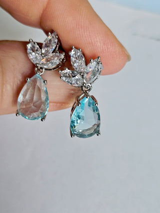 Solid Blue Crystal + CZ Stud Oval Earrings Australian Genuine Gems Silver RRP$90