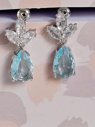 Solid Blue Crystal + CZ Stud Oval Earrings Australian Genuine Gems Silver RRP$90