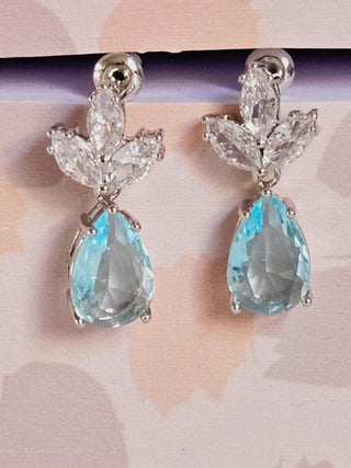 Solid Blue Crystal + CZ Stud Oval Earrings Australian Genuine Gems Silver RRP$90