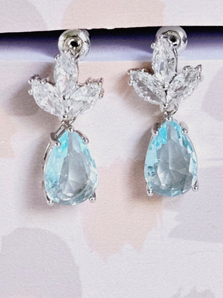 Solid Blue Crystal + CZ Stud Oval Earrings Australian Genuine Gems Silver RRP$90