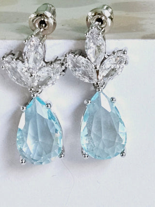 Solid Blue Crystal + CZ Stud Oval Earrings Australian Genuine Gems Silver RRP$90
