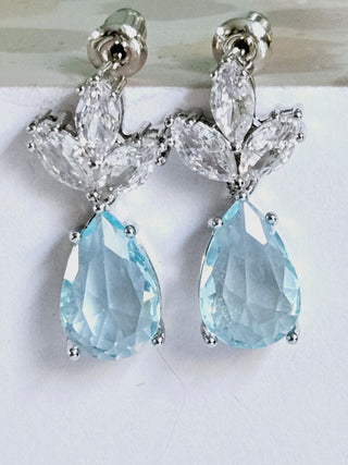 Solid Blue Crystal + CZ Stud Oval Earrings Australian Genuine Gems Silver RRP$90
