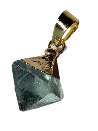 Genuine Green Fluorite Octahedron Pendant Gold Electroformed Natural Gem