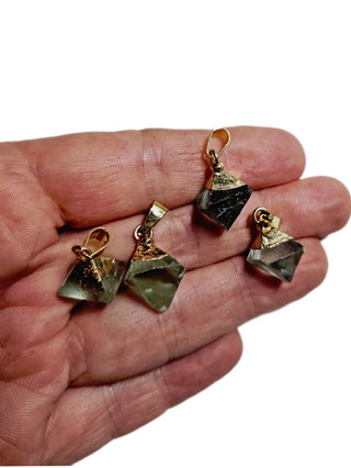 Genuine Green Fluorite Octahedron Pendant Gold Electroformed Natural Gem